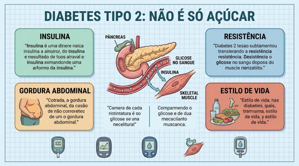 Insulina, gordura abdominal, hábitos e acompanhamento explicam melhor o diabetes tipo 2.