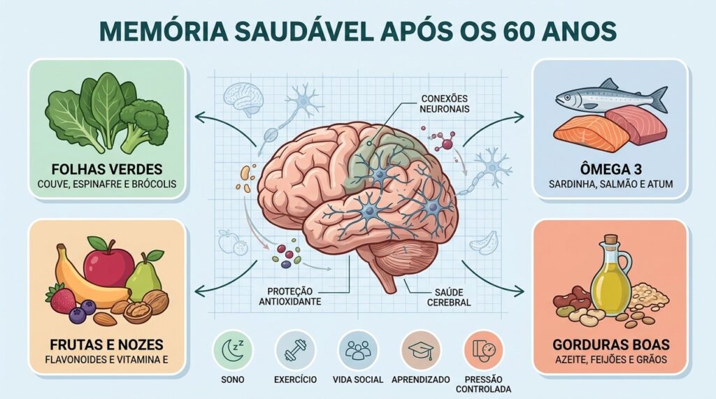 Dieta MIND combina vegetais, peixes, frutas, oleaginosas e hábitos que protegem a cognição.