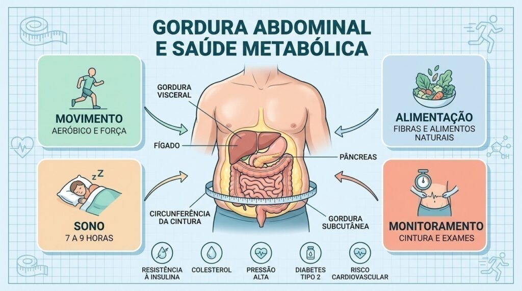 Atividade física, alimentação, sono e monitoramento ajudam a reduzir riscos associados à gordura visceral.