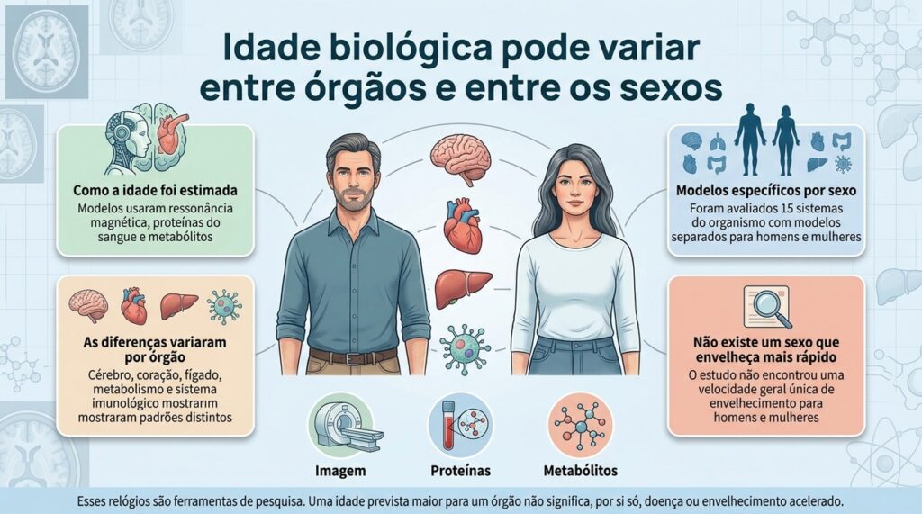 Homens e mulheres da mesma idade podem apresentar padrões diferentes de envelhecimento no cérebro, coração, fígado e outros sistemas do organismo.