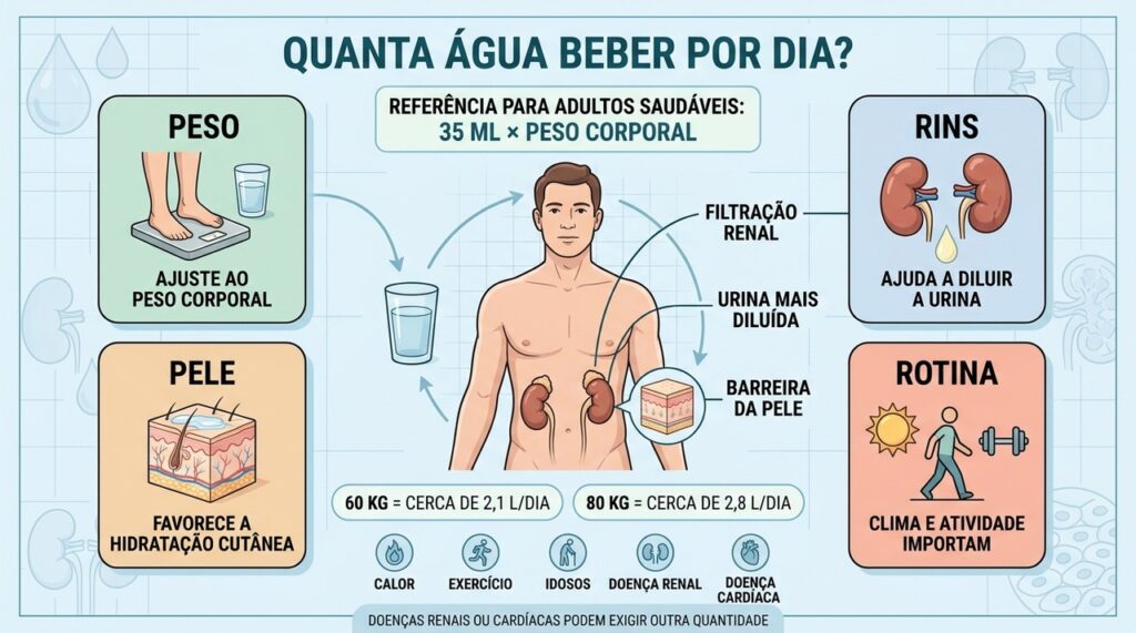 Peso, rins, pele e rotina ajudam a definir uma hidratação mais individualizada.