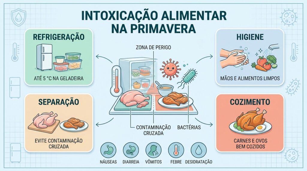 Refrigeração, higiene, separação e cozimento seguro ajudam a prevenir intoxicações alimentares.