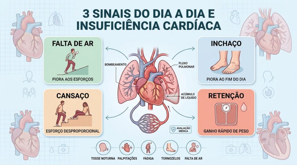 Falta de ar, inchaço e cansaço são sinais que merecem atenção cardíaca.