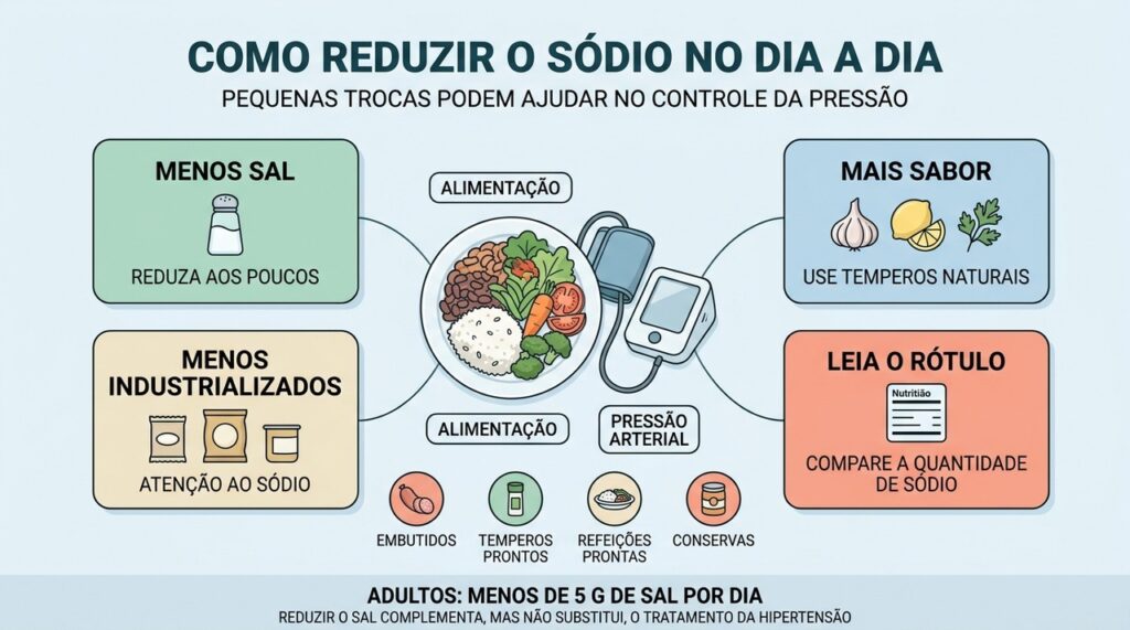 Menos sal, temperos naturais e atenção aos rótulos ajudam a reduzir o sódio.