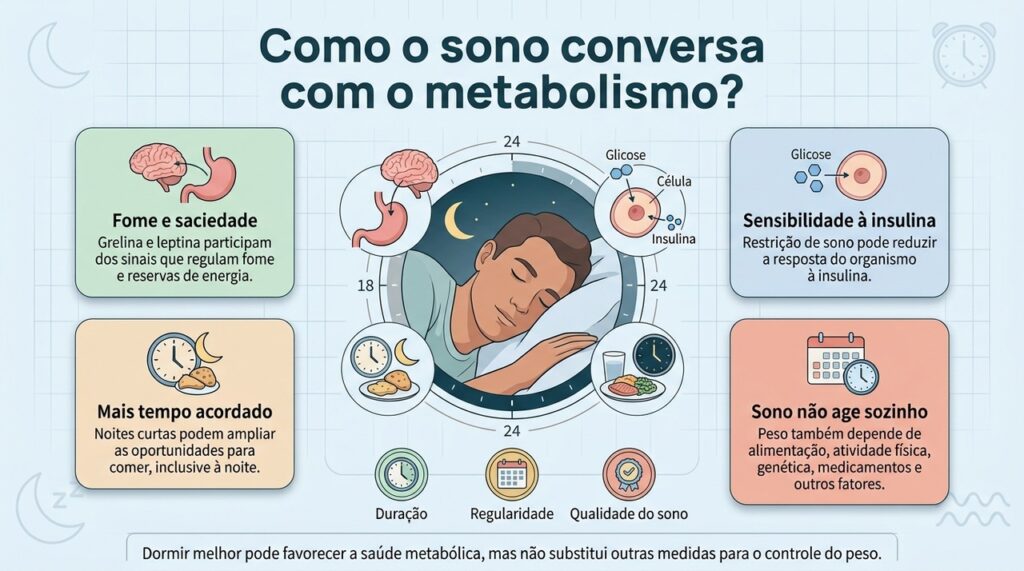 Sono, apetite e resposta à insulina estão relacionados, mas o controle do peso depende de vários fatores.