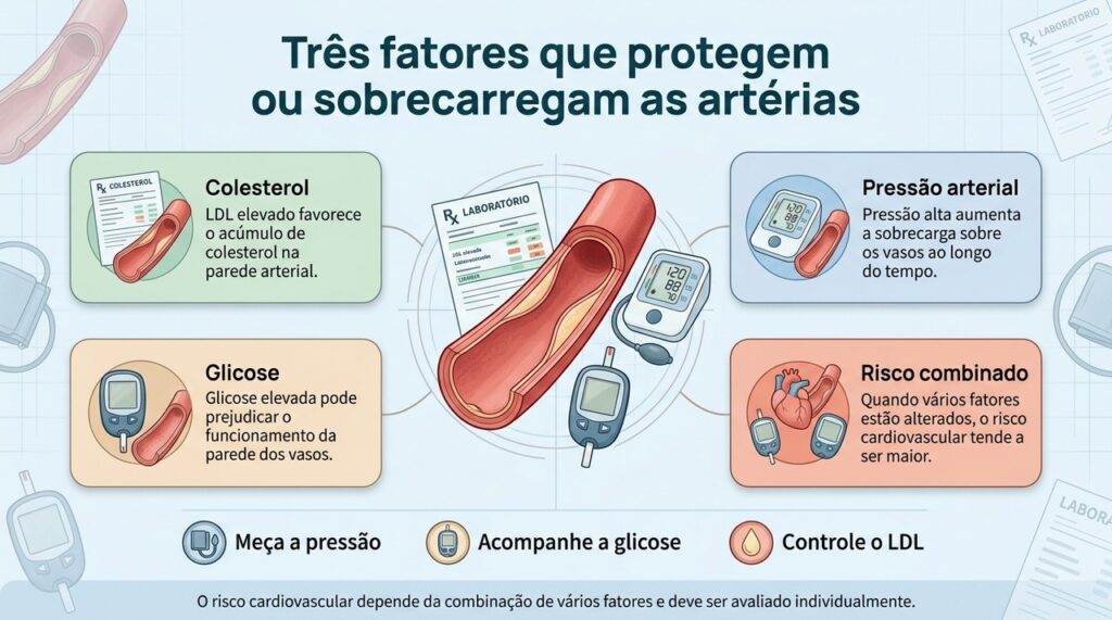 Cuidar do coração envolve controlar colesterol, pressão e glicose ao mesmo tempo, e não apenas um único exame.