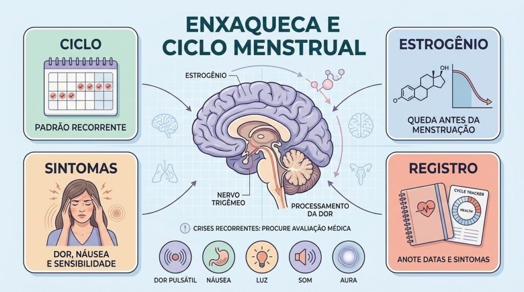 Queda do estrogênio, sintomas e recorrência ajudam a reconhecer a enxaqueca menstrual.