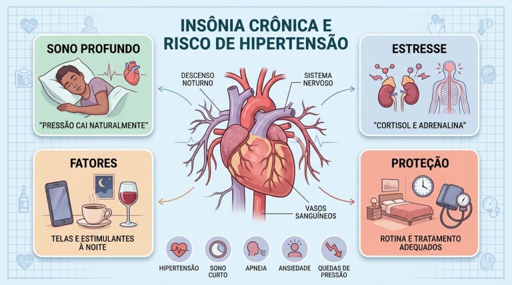 Sono profundo, rotina regular e tratamento da insônia ajudam a proteger a pressão arterial.