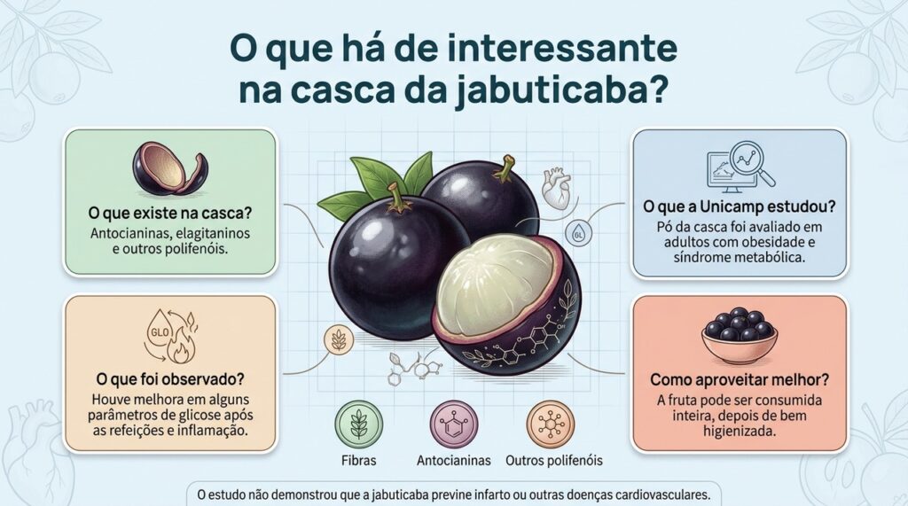 Estudos com a casca da jabuticaba encontraram alterações em alguns marcadores cardiometabólicos, sem demonstrar prevenção de doenças do coração.