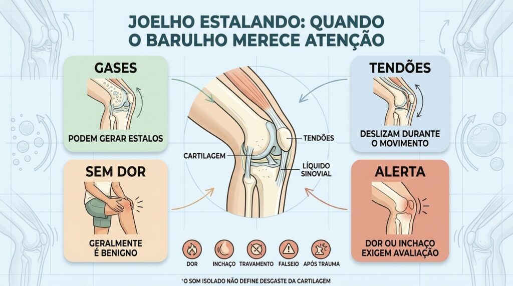 Gases, tendões e sinais associados ajudam a interpretar os estalos do joelho.