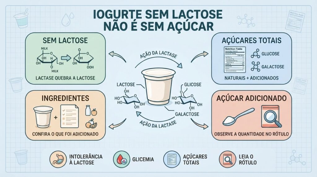 Quatro pontos do rótulo diferenciam lactose, açúcares totais e açúcares adicionados.