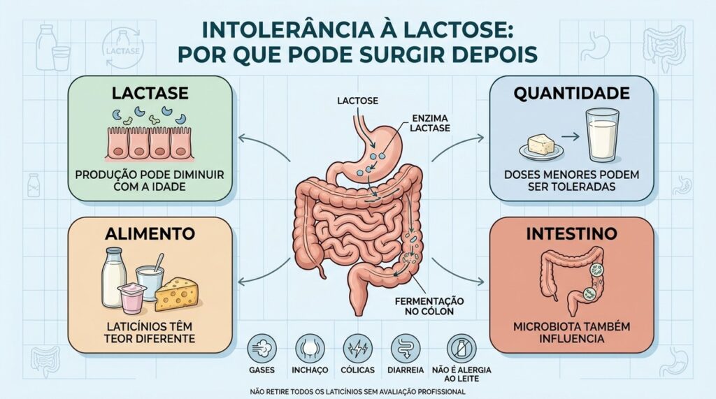 Lactase, quantidade, tipo de laticínio e microbiota influenciam a tolerância à lactose.