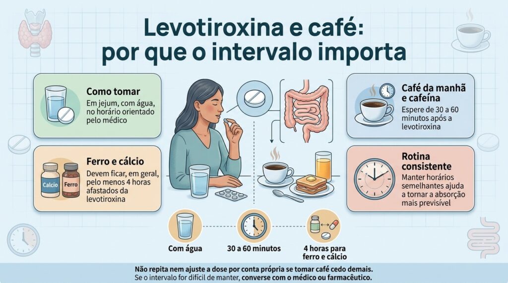 Separar a levotiroxina do café, das refeições e de alguns suplementos pode ajudar no controle do tratamento.