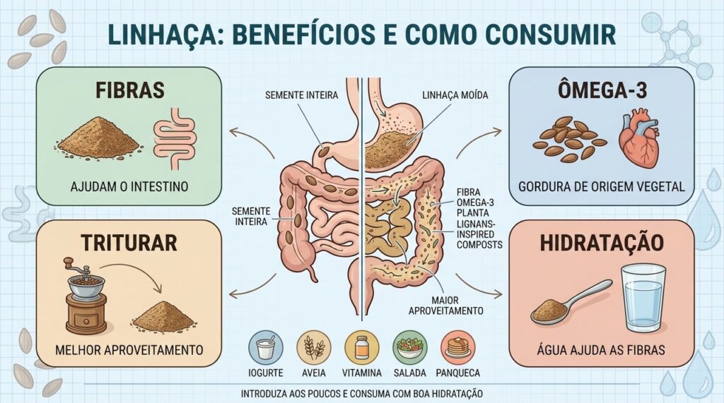 Fibras, ômega-3, moagem e hidratação resumem o uso adequado da linhaça.