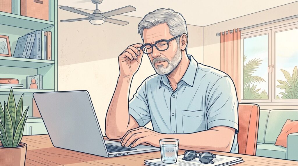 Pausas nas telas, hidratação e proteção ajudam a aliviar o olho seco.