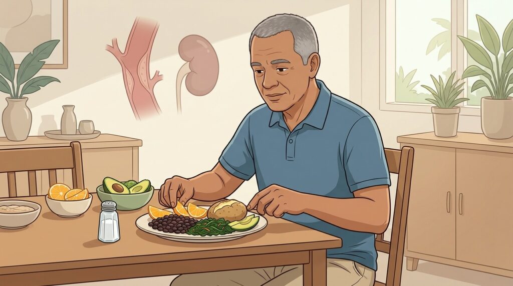 Alimentos ricos em potássio complementam a estratégia de reduzir o sódio diário.