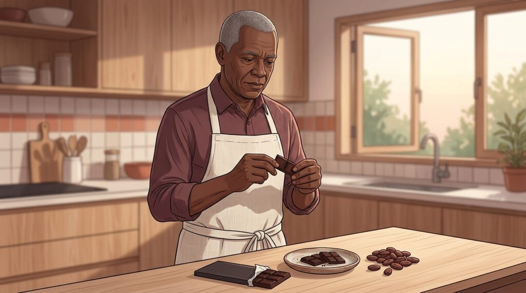 Chocolate com alto teor de cacau fornece flavonoides associados à função saudável dos vasos.