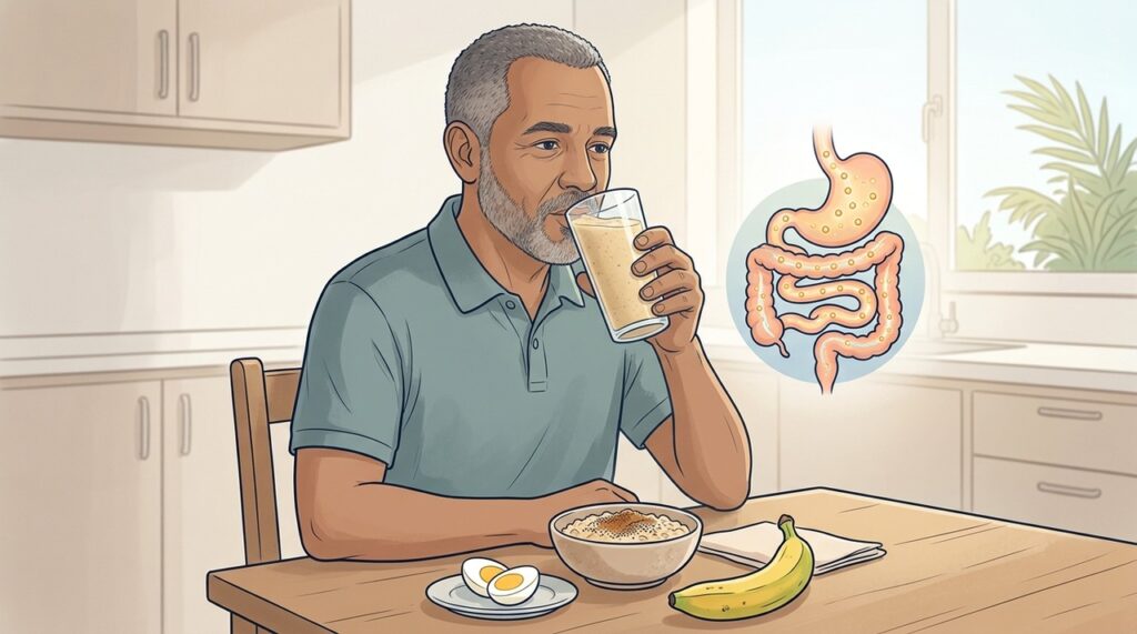 Banana menos madura, aveia e chia ajudam a tornar a bebida mais equilibrada.