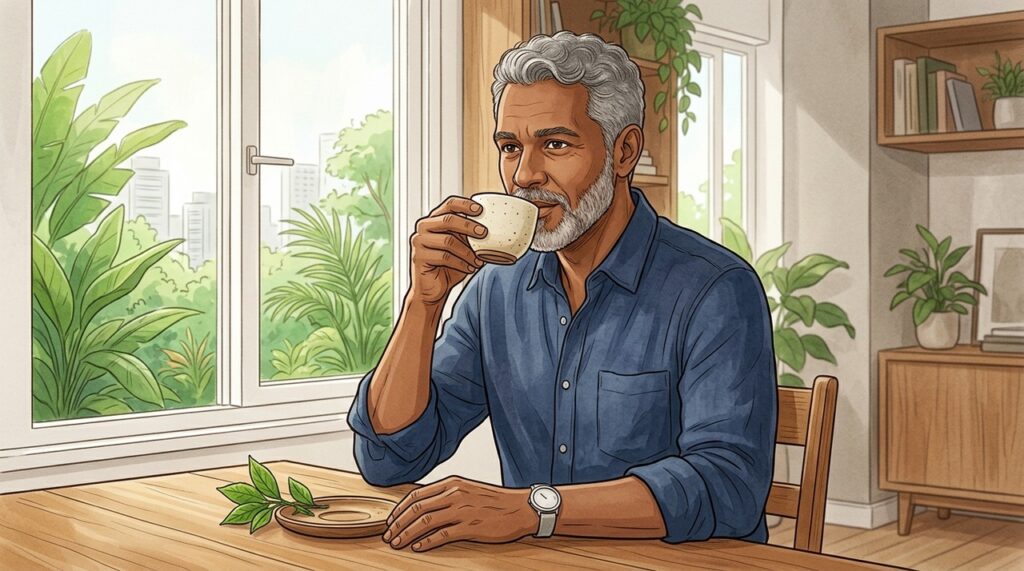 Pela manhã, o chá verde combina antioxidantes e cafeína para favorecer disposição e concentração.
