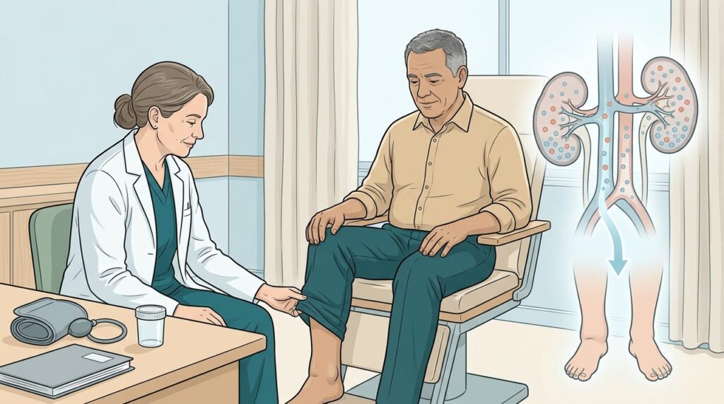 Retenção de sódio e água pode favorecer edema mesmo em fases silenciosas.