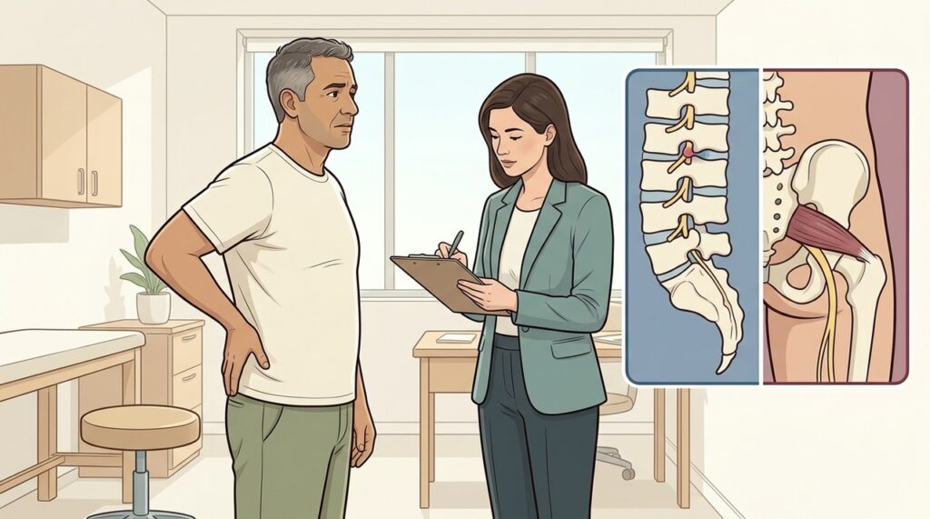Ciática e síndrome do piriforme podem irradiar dor por trajetos semelhantes.
