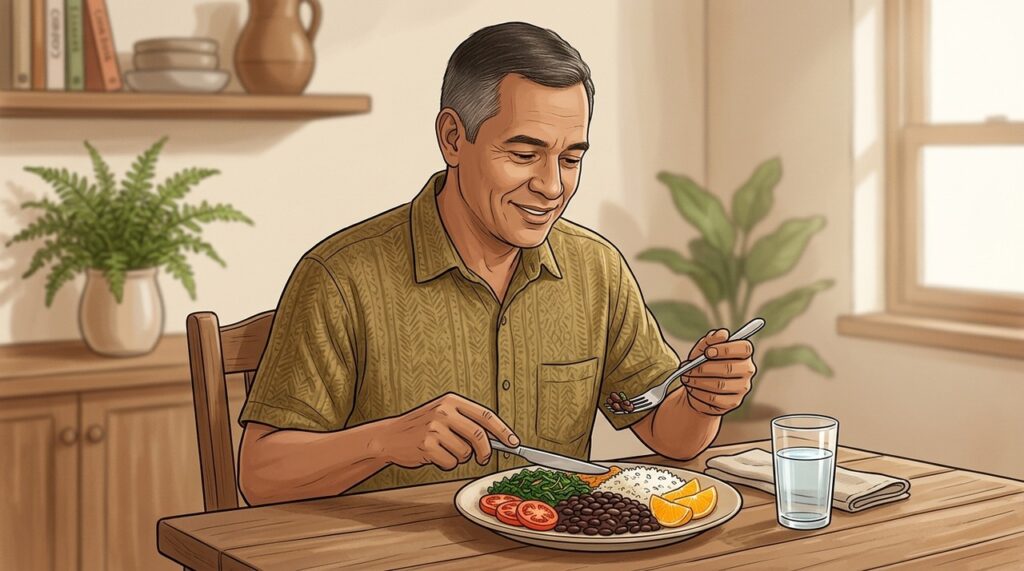 Feijão diário oferece fibras, ferro e proteínas, ajudando no equilíbrio glicêmico das refeições.