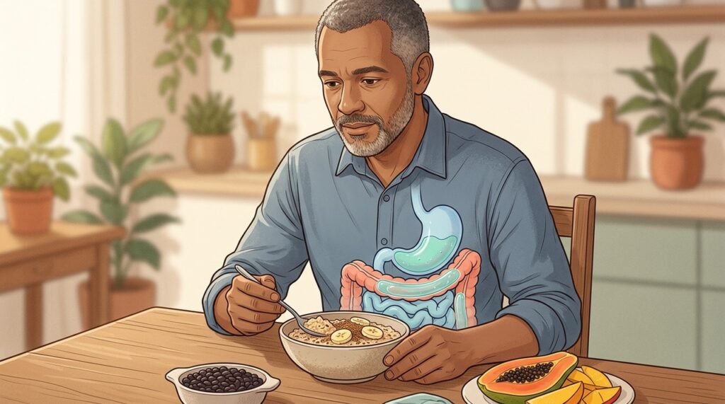 Aveia, leguminosas, frutas e sementes fornecem fibras solúveis para a saúde cardiovascular.