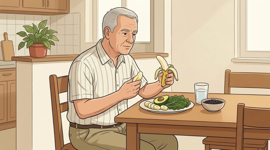 Potássio da banana ajuda a equilibrar o sódio dentro de uma dieta saudável.
