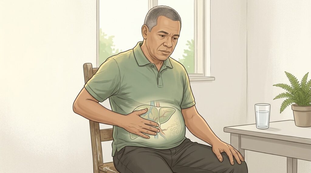 Barriga inchada pode acompanhar alterações hepáticas avançadas e merece avaliação médica.