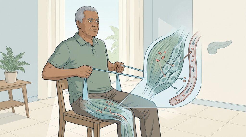 Exercícios regulares favorecem a sensibilidade à insulina e o controle da glicemia.