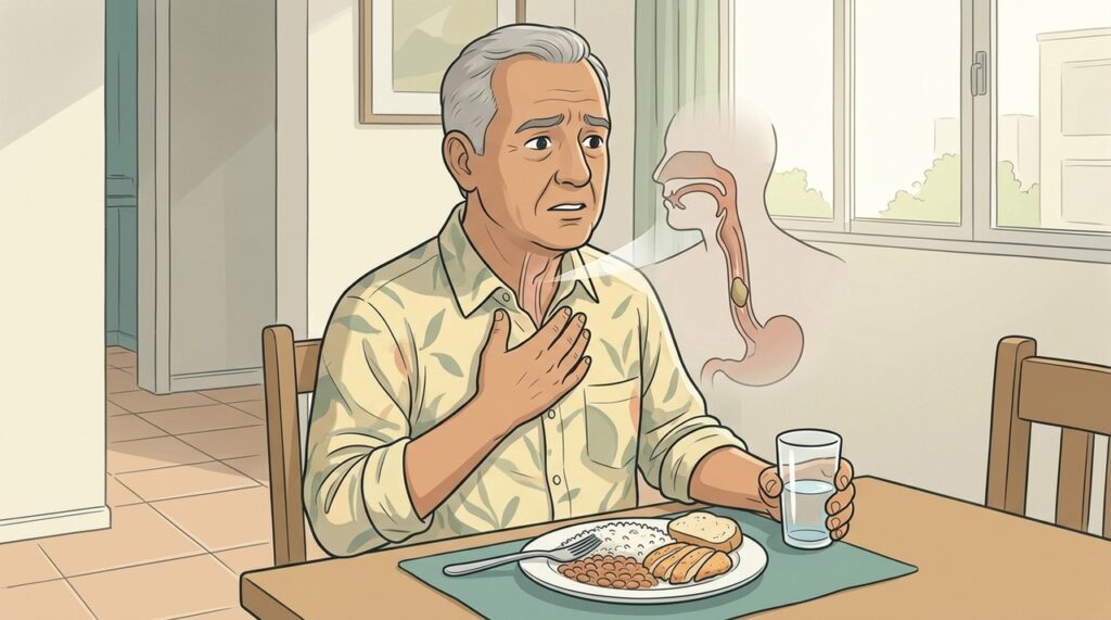 Engasgos frequentes e necessidade de água ao comer merecem investigação médica.