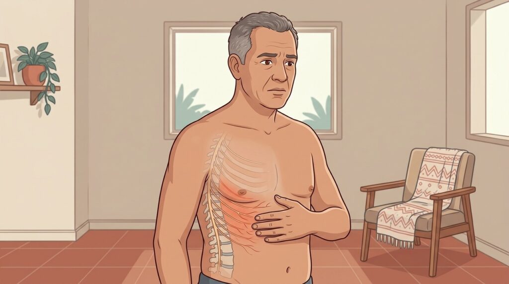 Ardor, formigamento, pródromo e bolhas mostram a evolução típica do herpes-zóster.