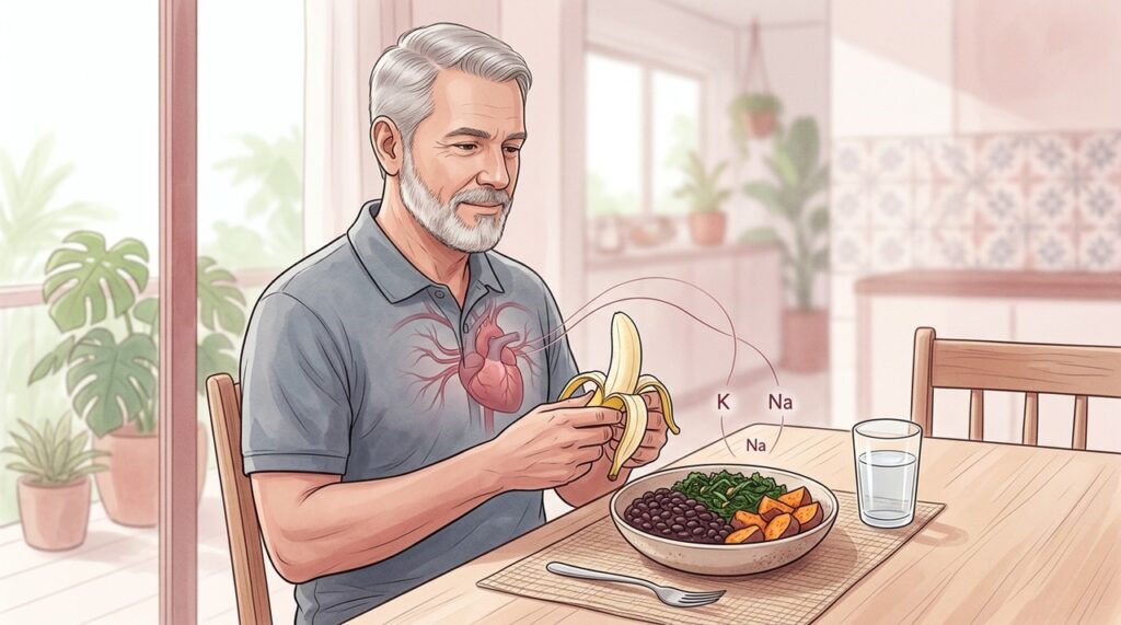 Banana, feijão e verduras ajudam a diversificar fontes de potássio na alimentação.