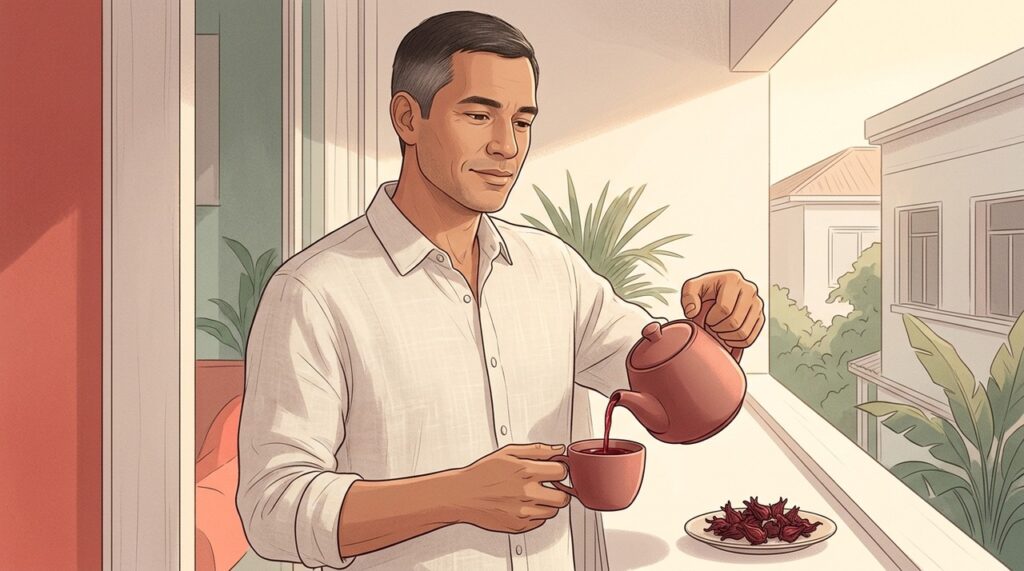 A rotina com hibisco envolve possíveis efeitos sobre pressão, hidratação e retenção de líquidos.