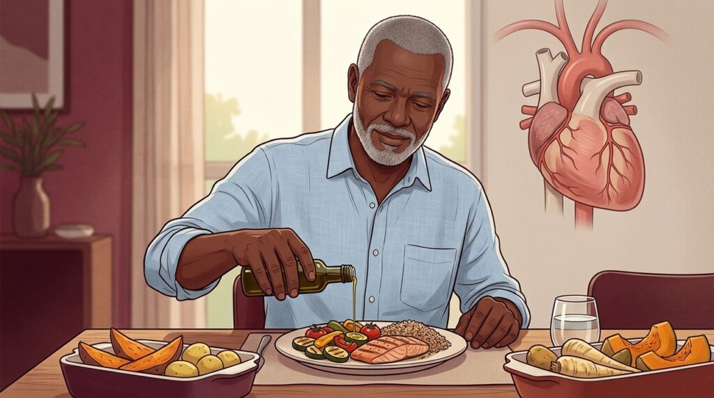 Na dieta mediterrânea, o azeite extravirgem integra refeições associadas à proteção cardiovascular.