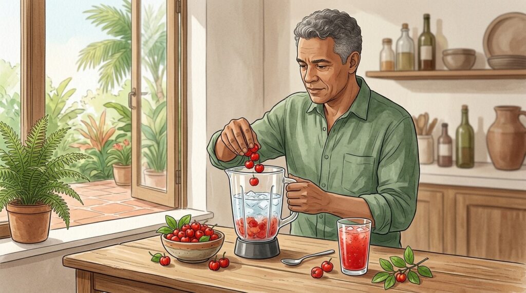 Consumida fresca, a acerola preserva melhor sua vitamina C e compostos antioxidantes.
