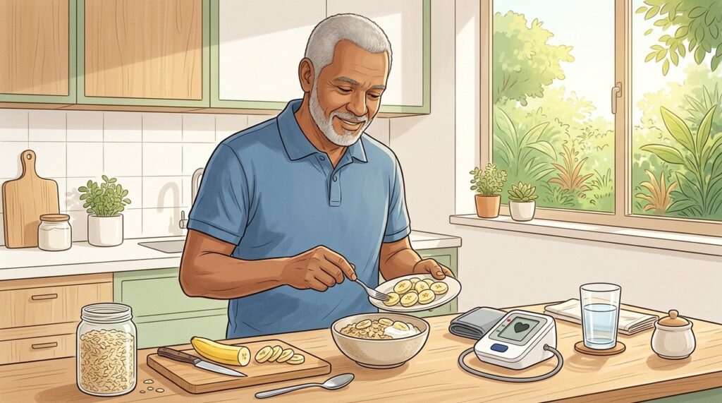 Rica em potássio, banana combina praticidade, baixo sódio e nutrientes cardiovasculares importantes.