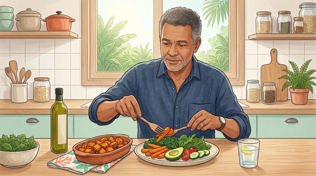 Betacaroteno de vegetais alaranjados apoia a visão, a pele e a proteção antioxidante.