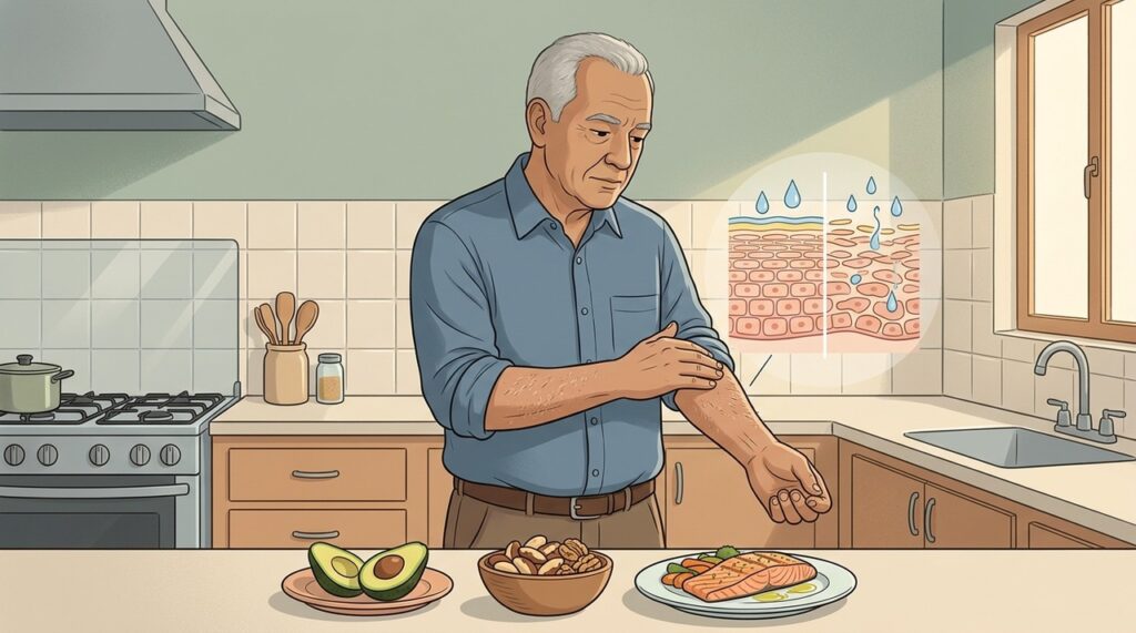 Pele seca também pode refletir uma alimentação pobre em gorduras essenciais.