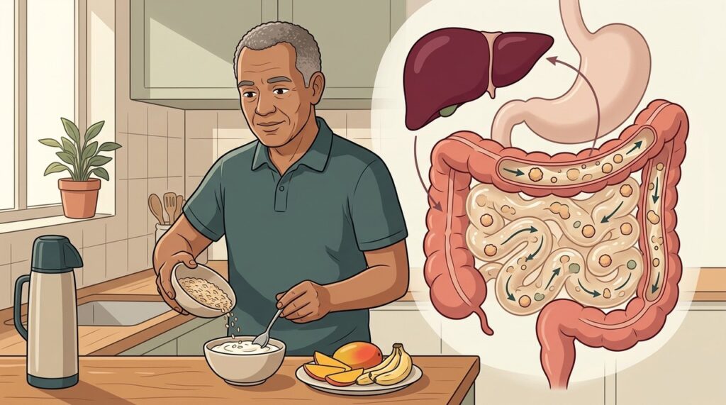 Betaglucana da aveia age no intestino e favorece a queda do LDL.