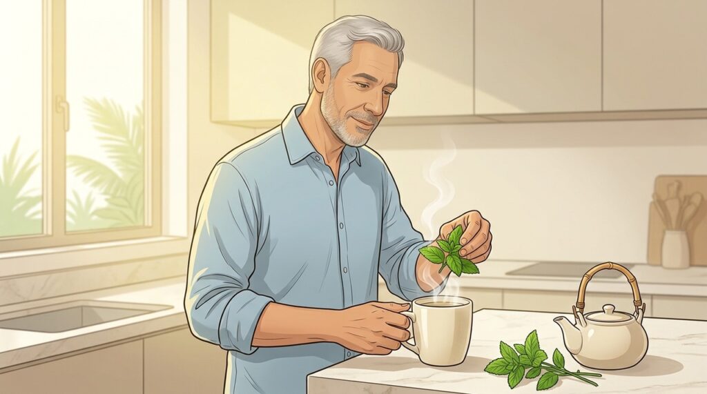 O mentol da hortelã-pimenta relaxa a musculatura digestiva e favorece o conforto abdominal.