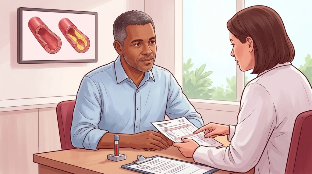 Check-ups periódicos ajudam a identificar colesterol elevado antes de surgirem complicações cardiovasculares.