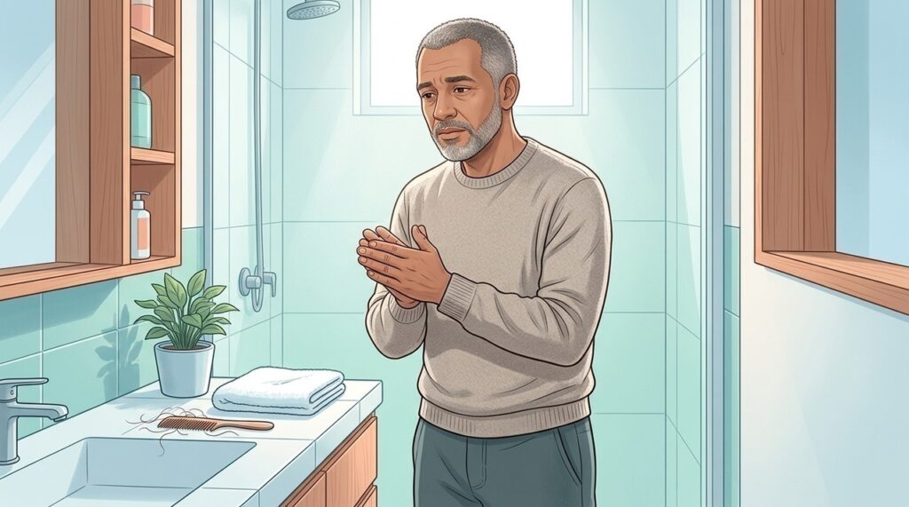 Frio, pele seca e queda de cabelo podem acompanhar o cansaço persistente no hipotireoidismo.