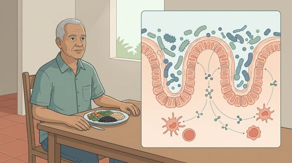 A barreira intestinal e a microbiota ajudam a modular respostas de defesa do organismo.