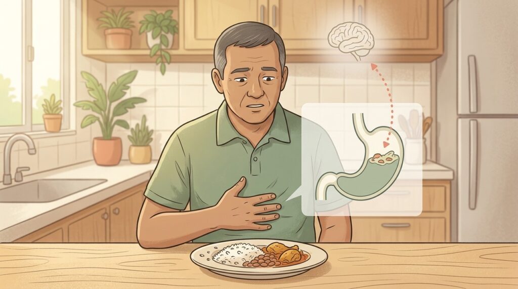 Estufamento com pouca comida pode envolver motilidade gástrica e hipersensibilidade visceral.