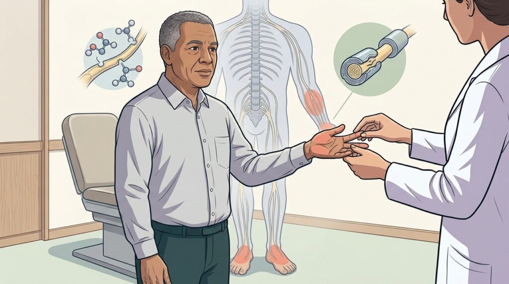 Diabetes e deficiência de B12 estão entre as causas investigadas no formigamento persistente.