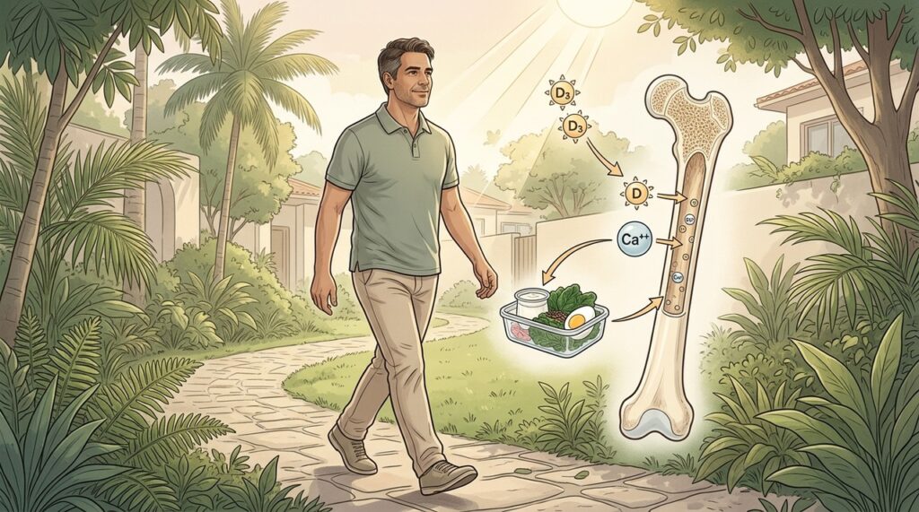 Alimentação adequada e atividade física ganham importância com a perda gradual de massa óssea.