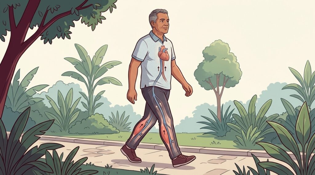 Caminhar ativa a bomba muscular da panturrilha e favorece o retorno venoso.