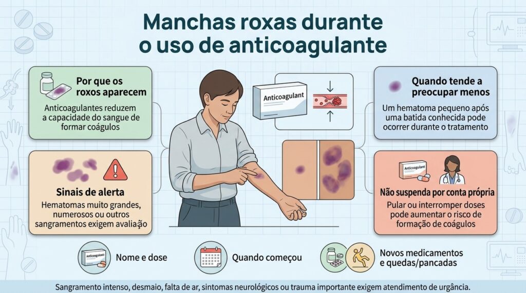 O padrão dos hematomas e a presença de outros sangramentos ajudam a definir quando é necessário procurar atendimento.