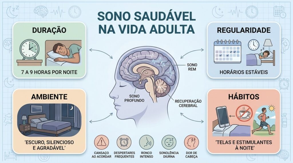 Duração, regularidade, ambiente e hábitos influenciam diretamente a qualidade do descanso noturno.